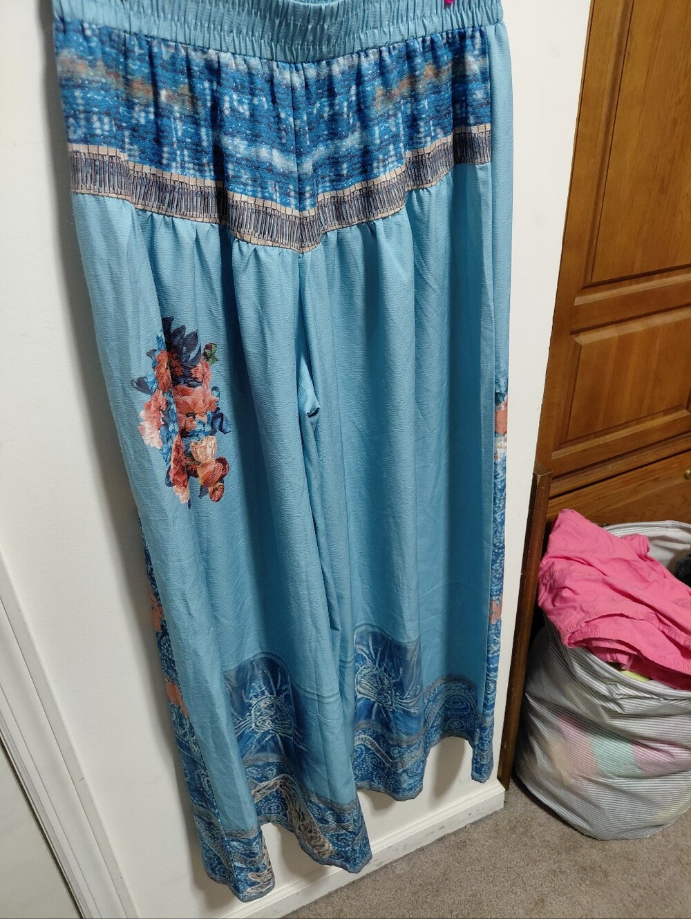 Light Blue Floral Boho Maxi Skirt